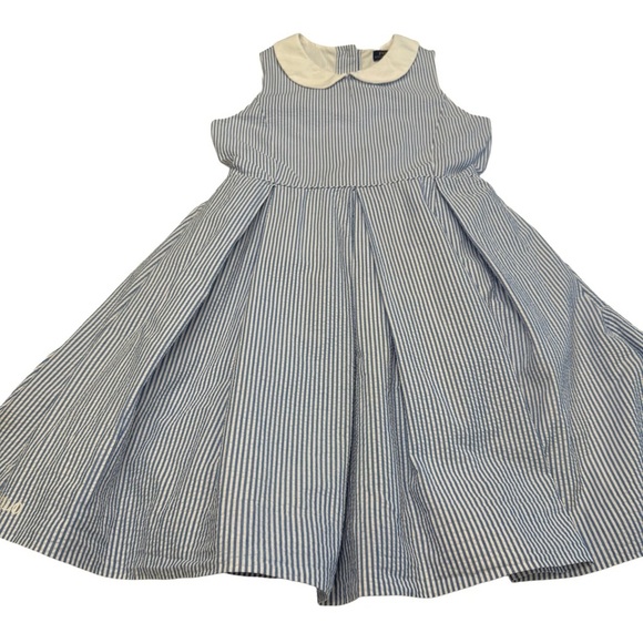Polo Ralph Lauren Girls Seersucker Dress Blue/white Stripe Fit & Flare Sz 12 - Picture 1 of 14